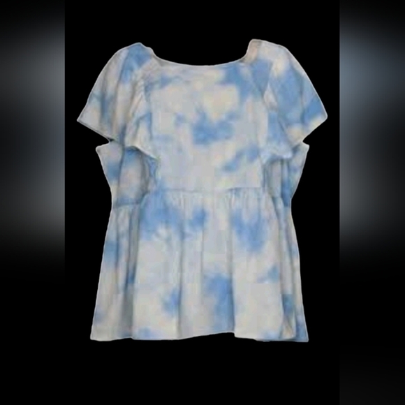 Du Jour Lg White and Gray Tie Dye Square Ruffled Neckline Swing Hem Nwot Blous - Picture 3 of 10